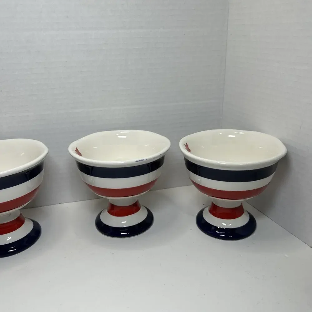 Grace's Teaware ICE CREAM Dessert Bowl Ceramic Blue Red White Striped Qty 4